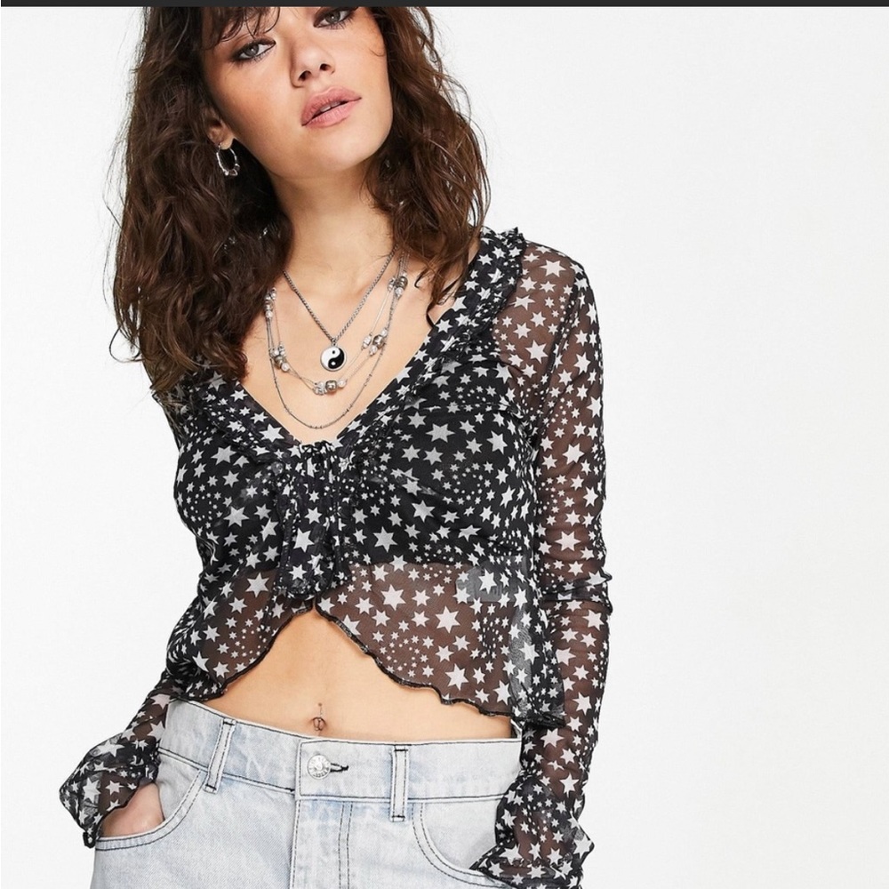 Free People Marne Top with Tie Front in Star Print